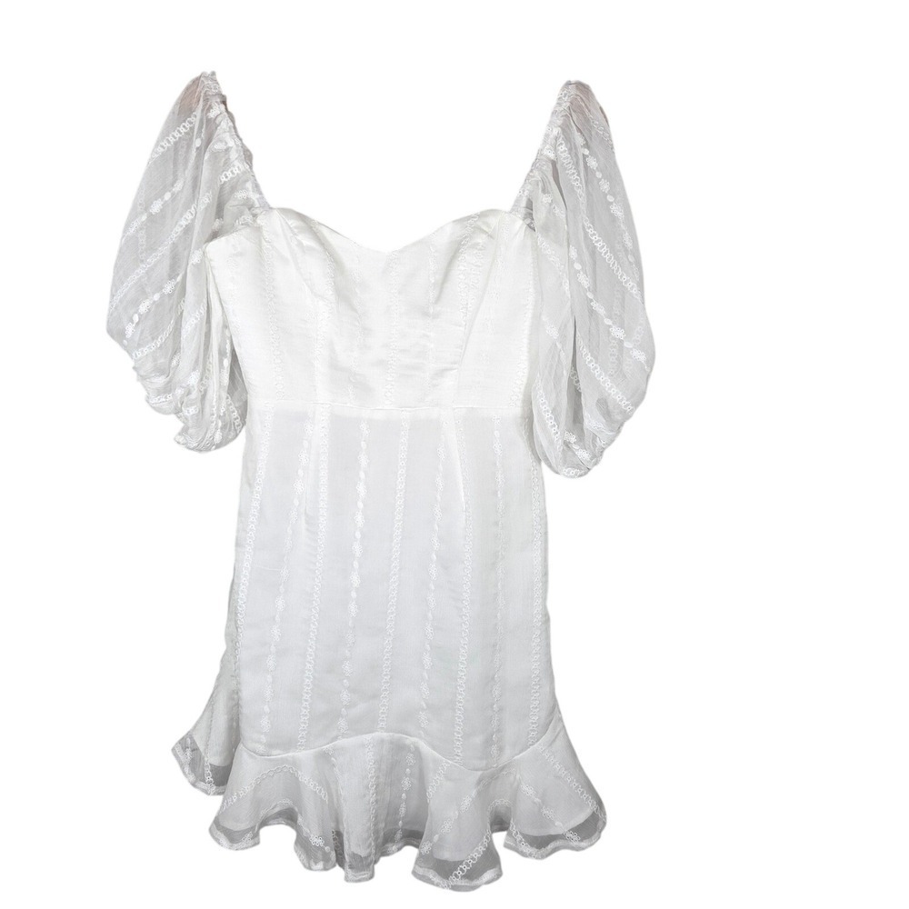 Selfie Leslie White Puff Sleeve Mini Dress 8 NWT Bridal Shower Eurosummer